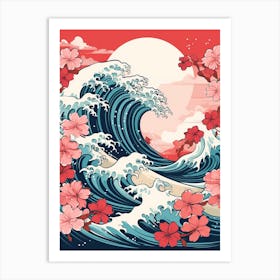Great Wave With Carnation Flower Drawing In The Style Of Ukiyo E 2 Art Print