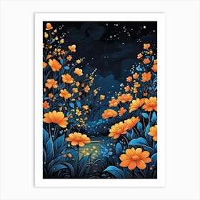 Floral Night Garden Scene (12) Art Print