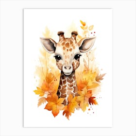 A Giraffe  Watercolour In Autumn Colours 3 Art Print