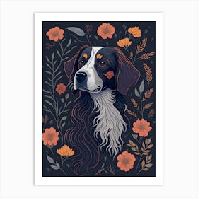 Floral Dog Portrait Boho Minimalism (31) Art Print