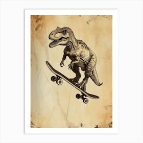 Vintage Tyrannosaurus Dinosaur On A Skateboard 2 Art Print