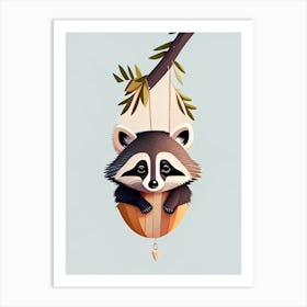 Raccoon Hanging From Tree Art Print