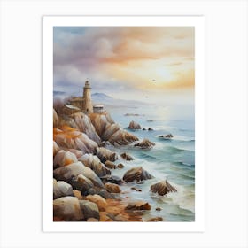 Lighthouse At Sunset 2 Art Print