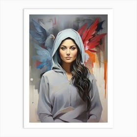 Girl With Eagles Art Print