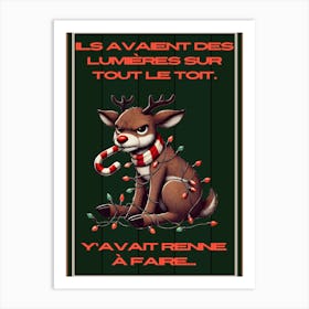 Renne lumières de Noël vert Art Print