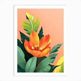 Orange Flower With Leaves Art Print