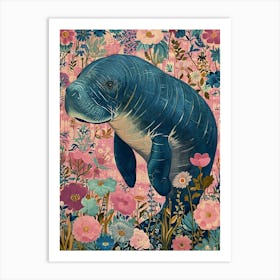 Floral Animal Painting Manatee 1 Art Print