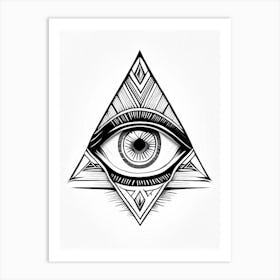 Geometric Eye, Symbol, Third Eye Simple Black & White Illustration 1 Art Print