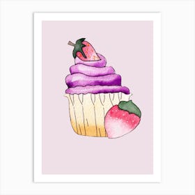 Purple Cupcake And Strawberry Art Print