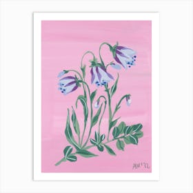 Little Blue Bells On Pink Art Print