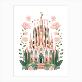 La Sagrada Família   Barcelona, Spain   Cute Botanical Illustration Travel 1 Art Print