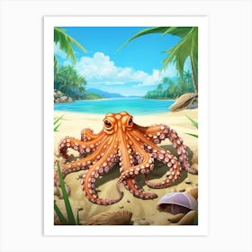 Coconut Octopus Illustration 11 Art Print