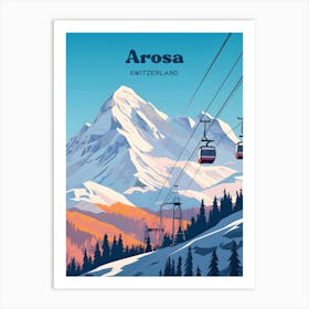 Arosa Switzerland Mountain Scenery Travel Illustration Art Art Print