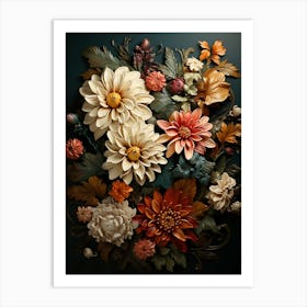 Flowers On A Dark Background 1 Art Print