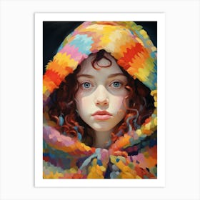 Girl In Crochet Hood Illustration Art Print