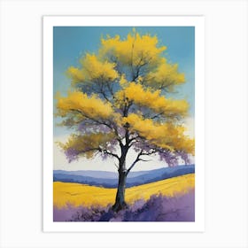 Painting Of A Tree, Yellow, Purple (18) Art Print