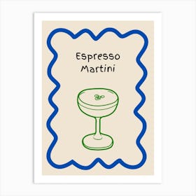 Espresso Martini Doodle Poster Blue & Green Art Print
