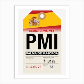 Palma de Majorca (PMI) Spain Vintage Airline Luggage Tag Art Print