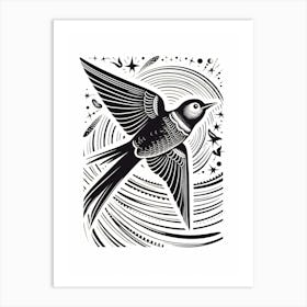 B&W Bird Linocut Swallow 1 Art Print