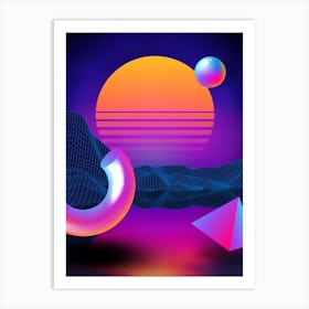 Neon sunset, geometric figures [synthwave/vaporwave/cyberpunk] — aesthetic neon retrowave poster Art Print