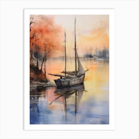 A Lonely Boat On The River Art Print