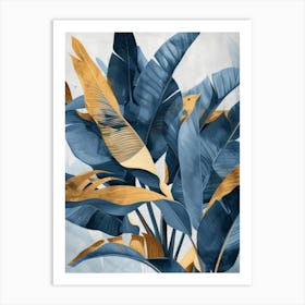 Blue And Gold Leaves 4 Art Print