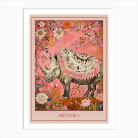 Floral Animal Painting Rhinoceros 3 Poster Art Print