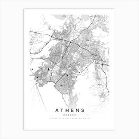 Athens Greece White Map Art Print