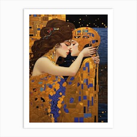 A pixel art version of Gustav Klimt's The Kiss 1 Art Print