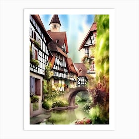 Watercolor Painting Of Picturesque German Town Art Print