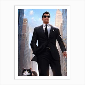 Businessman Wearing Sleek Sunglasses Sporting A Sharp Tailored Suit Standing Confidently In A Bus (6) Art Print