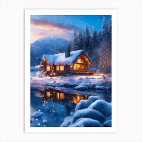 Cabin In The Snow Art Print