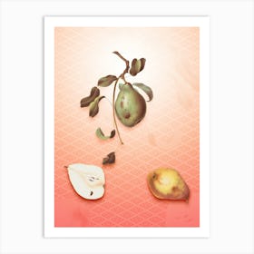 Pear Vintage Botanical in Peach Fuzz Hishi Diamond Pattern n.0180 Art Print