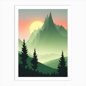 Misty Mountains Vertical Composition In Green Tone 191 Art Print