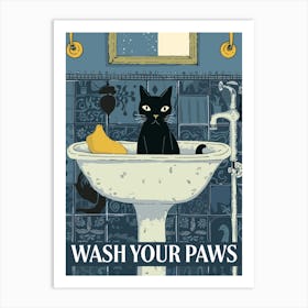 Wash Your Paws Cat Bathroom Art Print