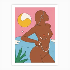 Nude Woman Sunset Beach Painting Art Print