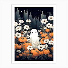 Cute Bedsheet Ghost, Botanical Halloween Watercolour 87 Art Print
