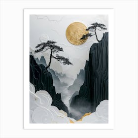 Asian Landscape black white minimal art Art Print