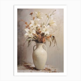 Lily, Autumn Fall Flowers Sitting In A White Vase, Farmhouse Style 3 Art Print