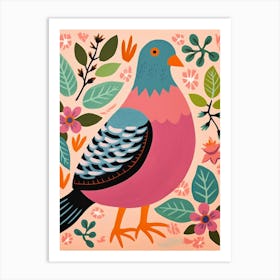 Pink Scandi Pigeon 2 Art Print