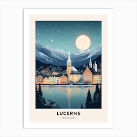 Winter Night  Travel Poster Lucerne Switzerland 2 Art Print