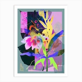 Larkspur 3 Neon Flower Collage Art Print