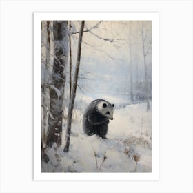 Vintage Winter Animal Painting Badger 1 Art Print