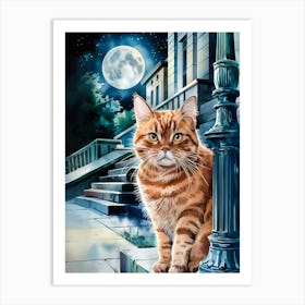 Cat At Night Art Print