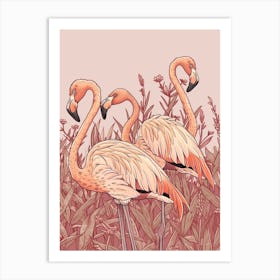 Lesser Flamingo And Ginger Plants Minimalist Illustration 4 Art Print