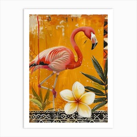 Greater Flamingo And Tiare Flower Boho Print 4 Art Print