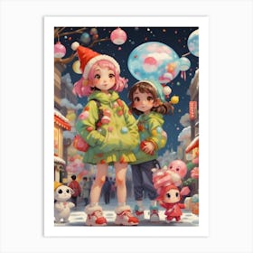 Kawaii Christmas Art Art Print