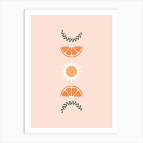 Floral Fruit Moon Phases Peach Art Print