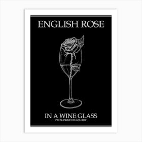 English Rose In A Wine Glass Line Drawing 4 Poster Inverted Art Print