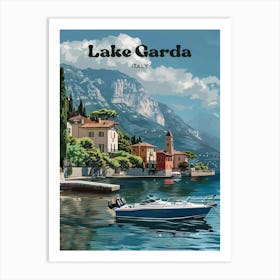 Lake Garda Italy Resort Travel Art Illustration Art Print